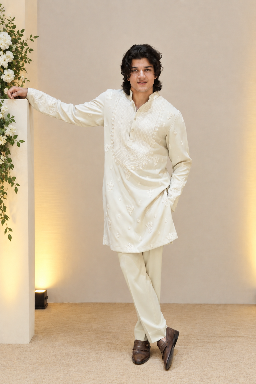 Ivory White Embroidered Kurta Set