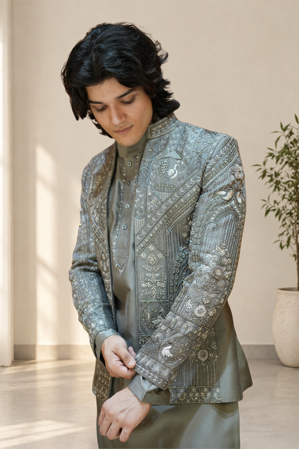 Zavian Grey Embroidered Set