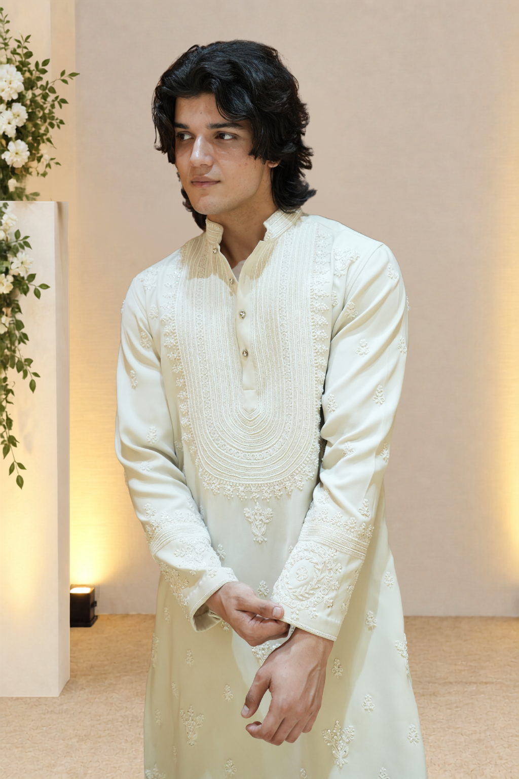 Ivory White Embroidered Kurta Set