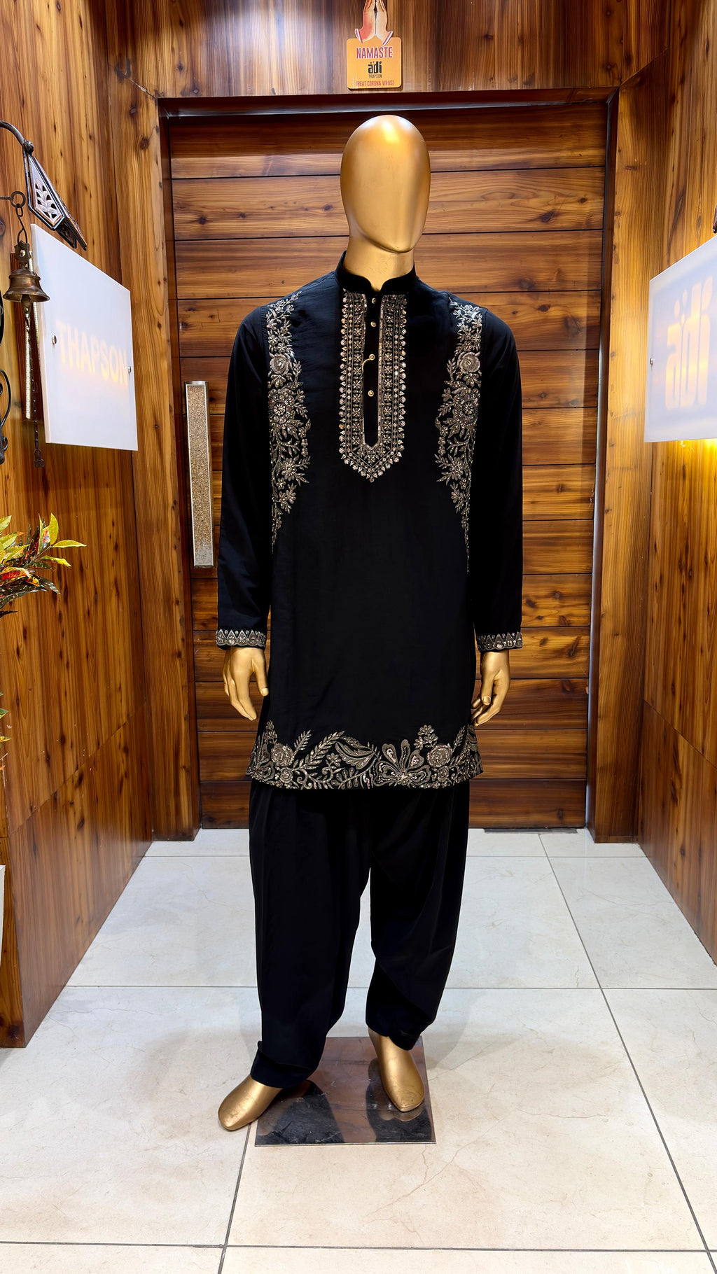 Royal Black Hand-Embroidered Kurta With Salwar