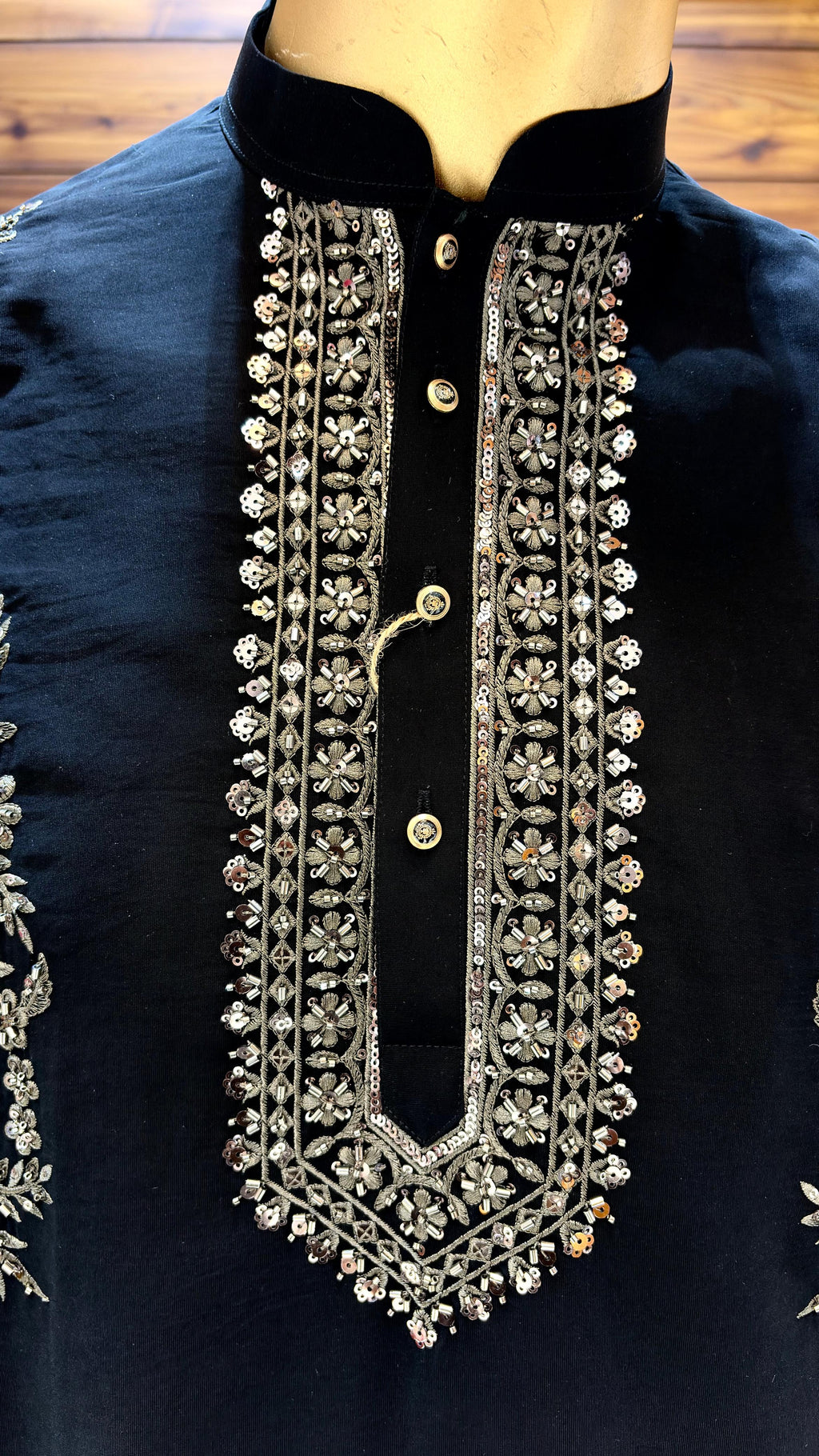 Royal Black Hand-Embroidered Kurta With Salwar