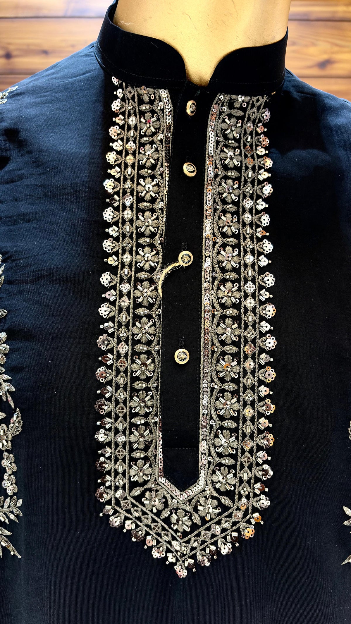 Royal Black Hand-Embroidered Kurta With Salwar