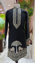 Midnight Black Regal Sherwani with Matching Embroidered Dupatta & Pant
