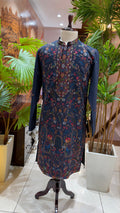 Midnight Blue Hand-Embroidered Floral & Peacock Kurta