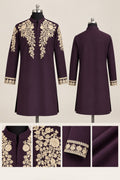 Royal Plum Embroidered Kurta with Intricate Floral Detailing