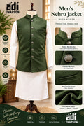 Premium Forest Green Velvet Nehru Jacket with Cream Kurta