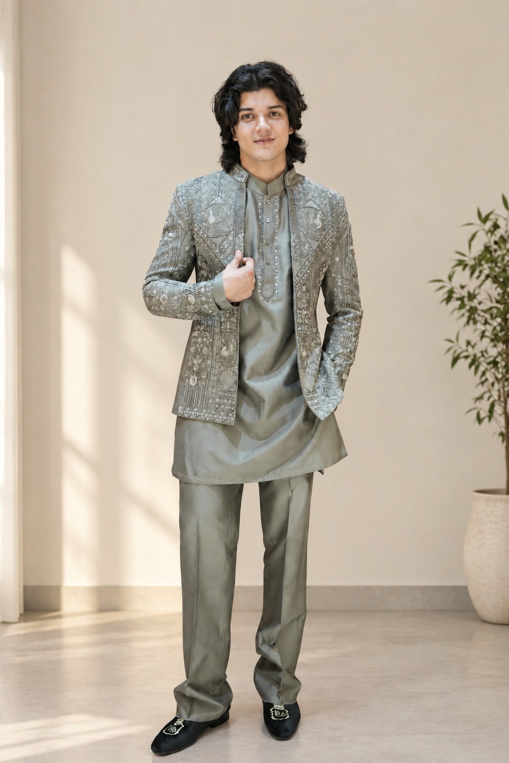 Zavian Grey Embroidered Set