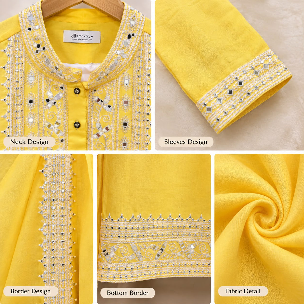 Premium Embroidered Kurta Set with Matching Dupatta – Available in Yellow, Peach & Sky Blue