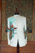 White Jacket with Multicolor Abstract Embroidery