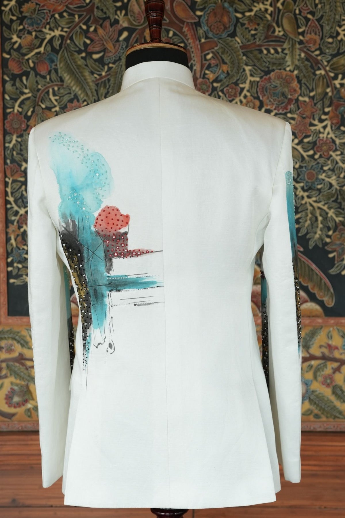 White Jacket with Multicolor Abstract Embroidery