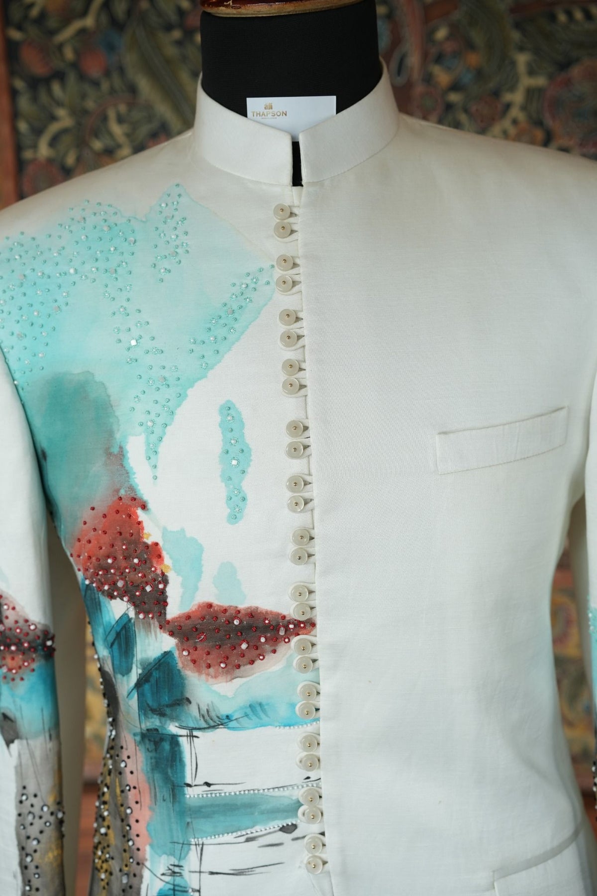 White Jacket with Multicolor Abstract Embroidery