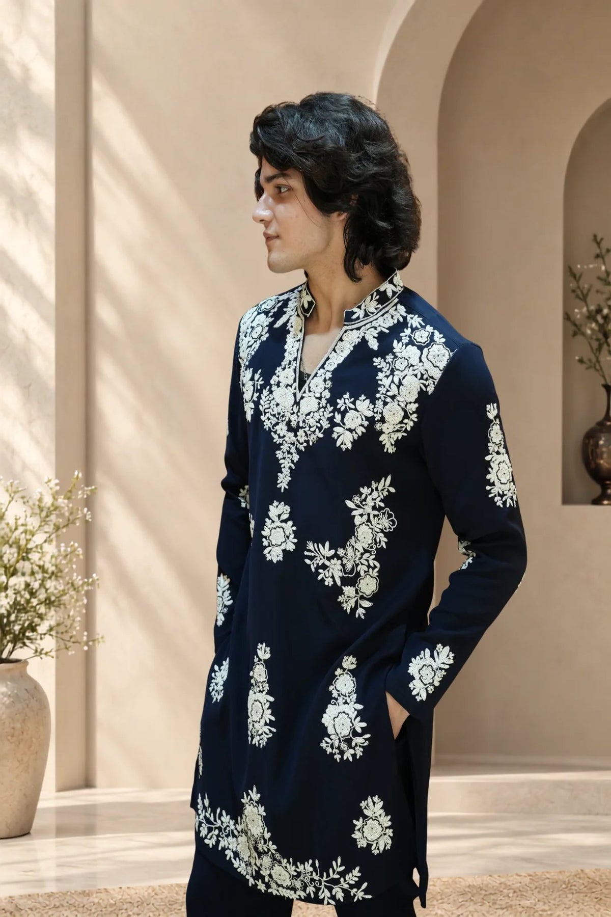 Navy Blue Designer Embroidered Kurta Set