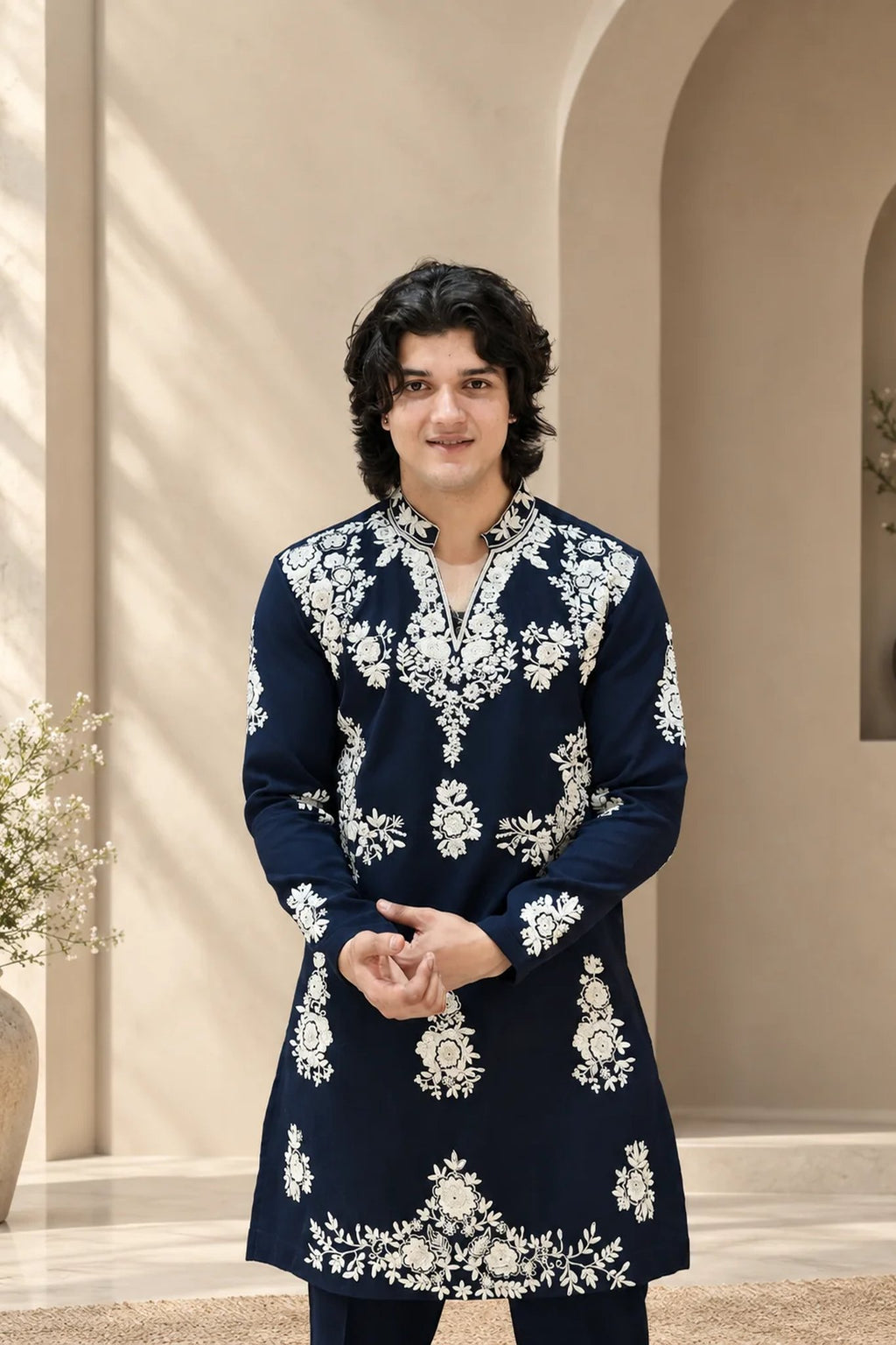 Navy Blue Designer Embroidered Kurta Set