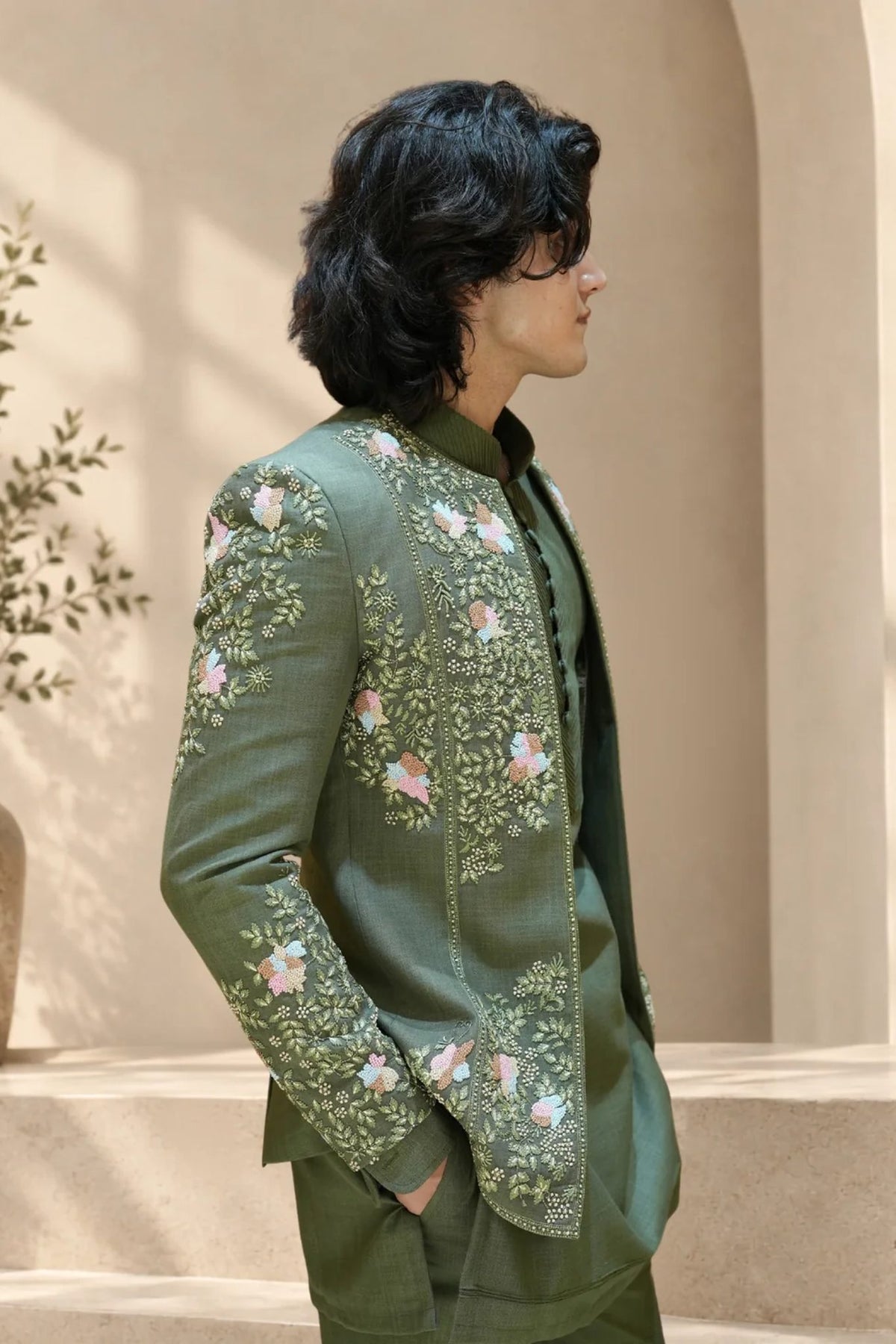 Olive Green Designer Indo-Western Set