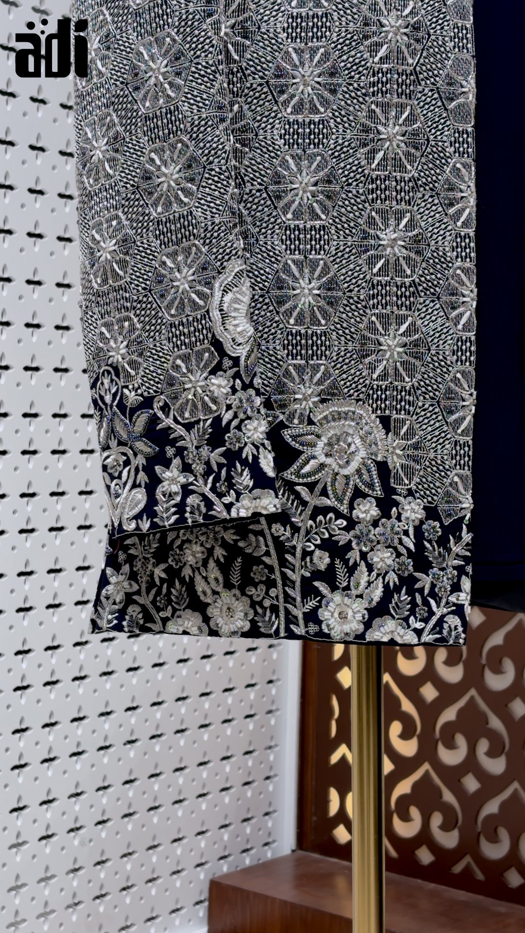 Silver Royale Hand-Embroidered Indo-Western Sherwani with Navy Blue Kurta
