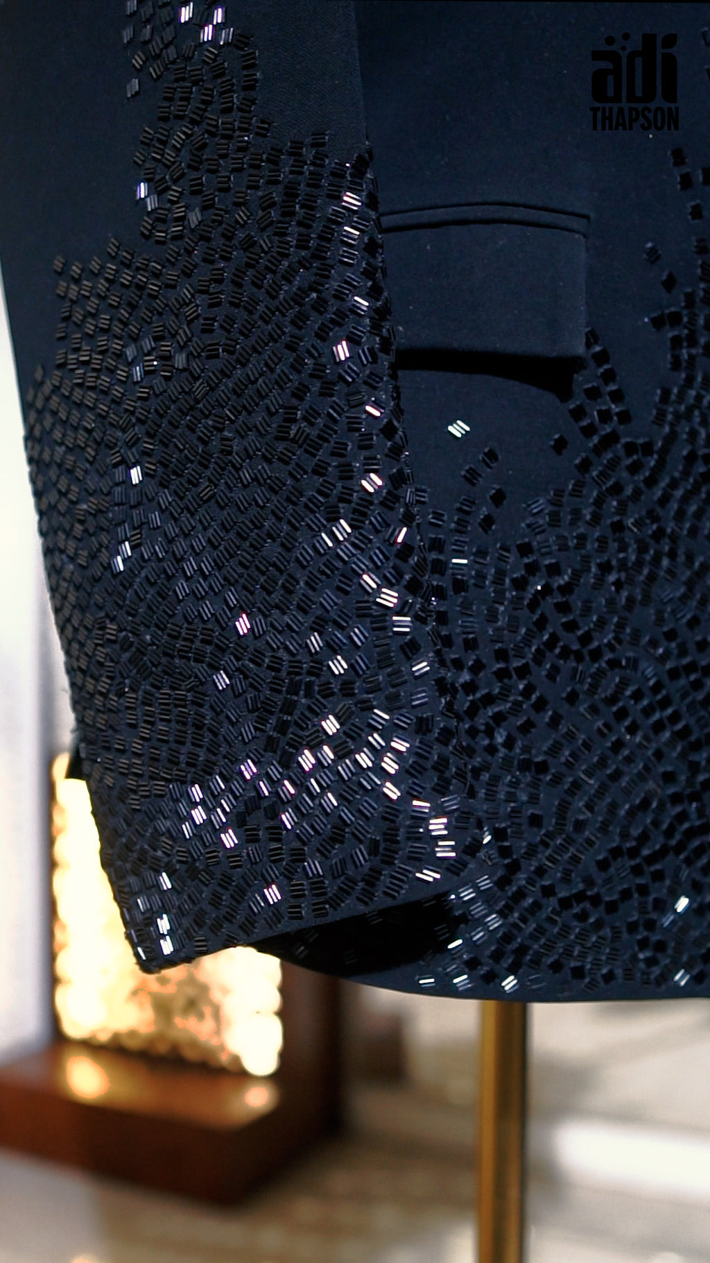 Midnight Black Mirror Work Tuxedo with Hand Embroidery