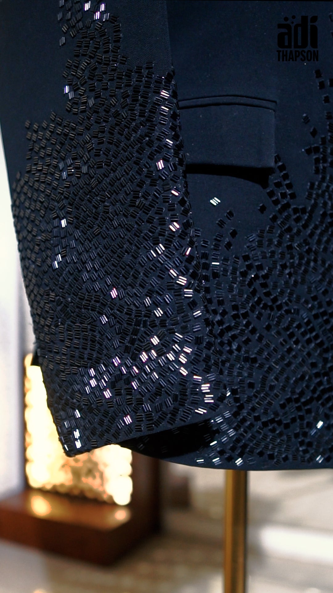 Midnight Black Mirror Work Tuxedo with Hand Embroidery