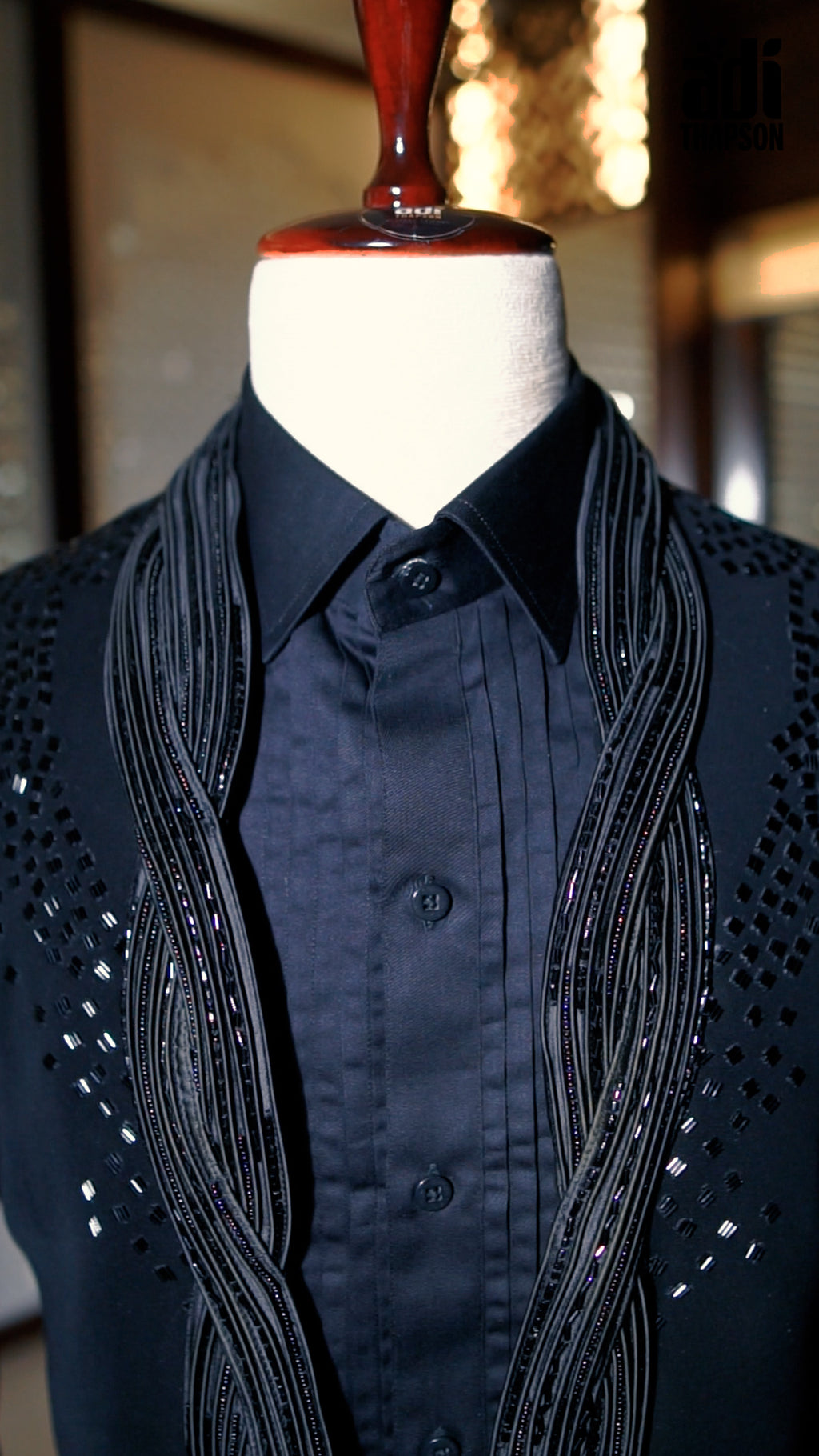 Midnight Black Mirror Work Tuxedo with Hand Embroidery