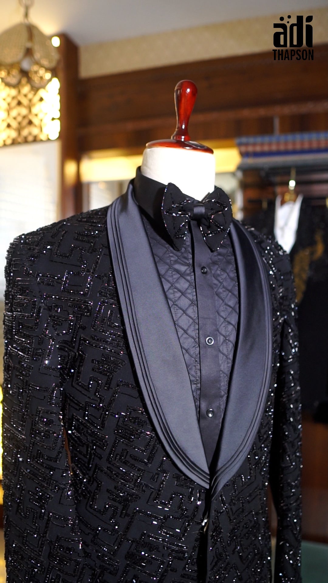Black Majesty Textured Embroidered Tuxedo – Luxury Party Wear