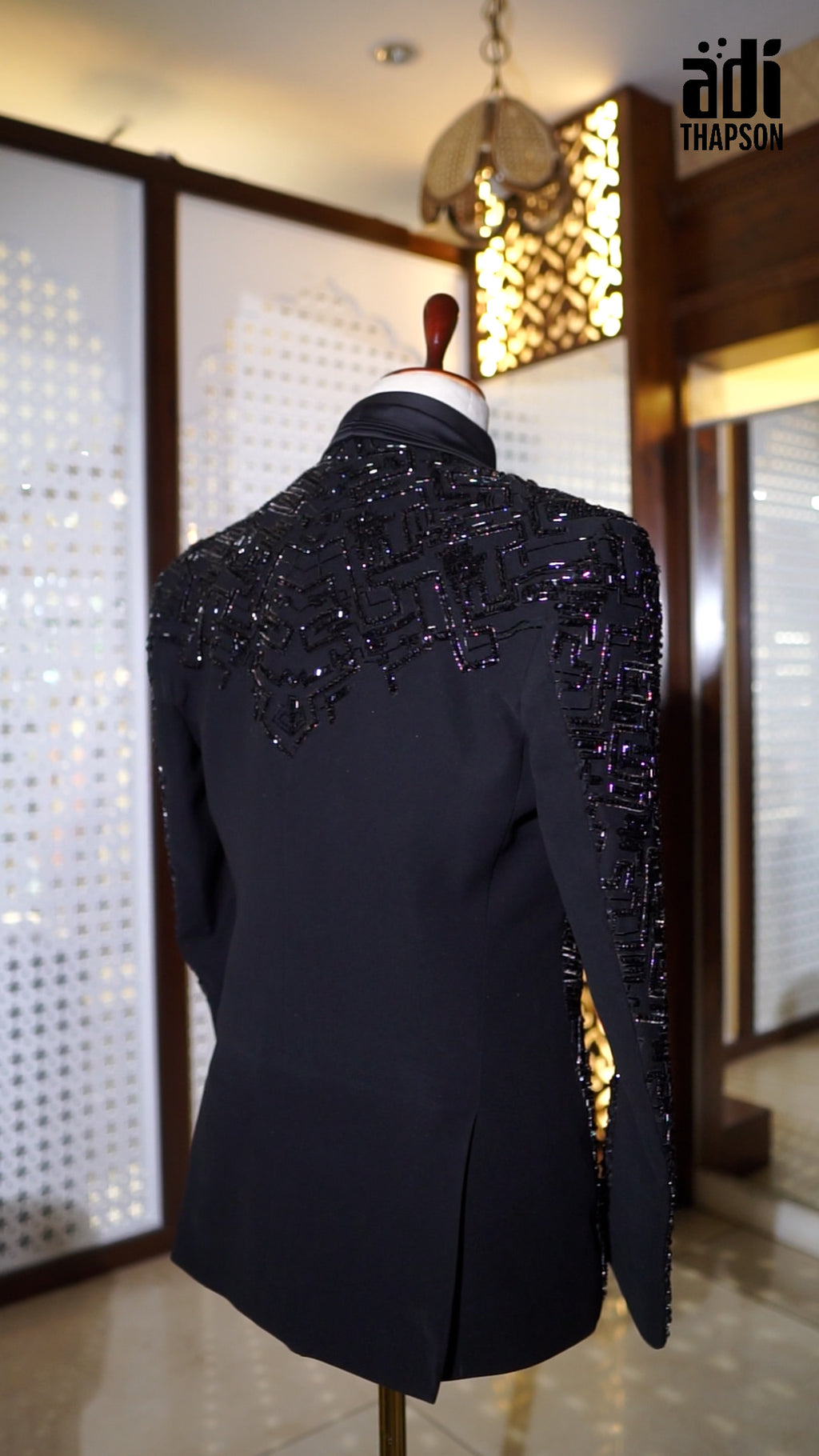 Black Majesty Textured Embroidered Tuxedo – Luxury Party Wear