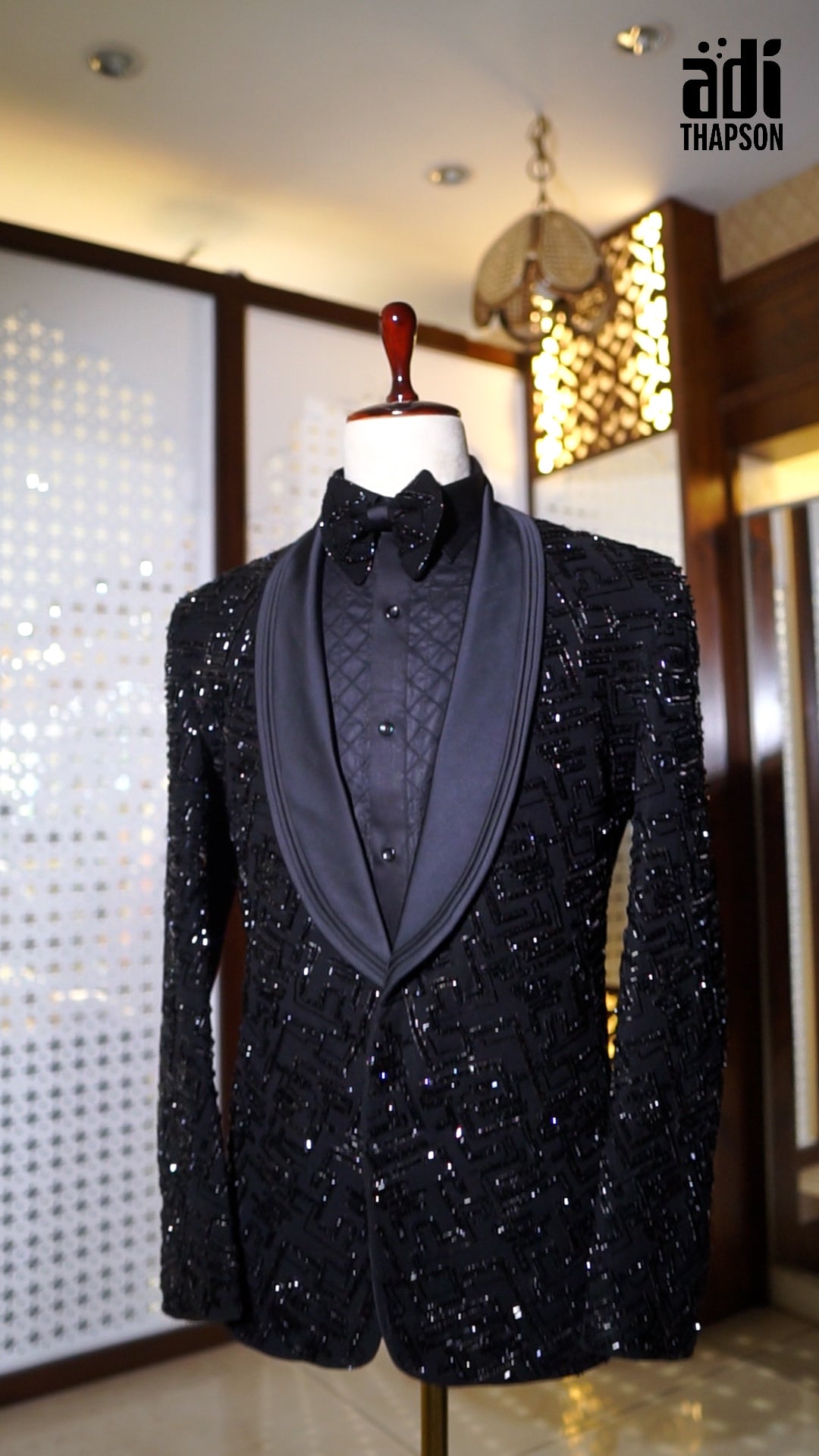 Black Majesty Textured Embroidered Tuxedo – Luxury Party Wear