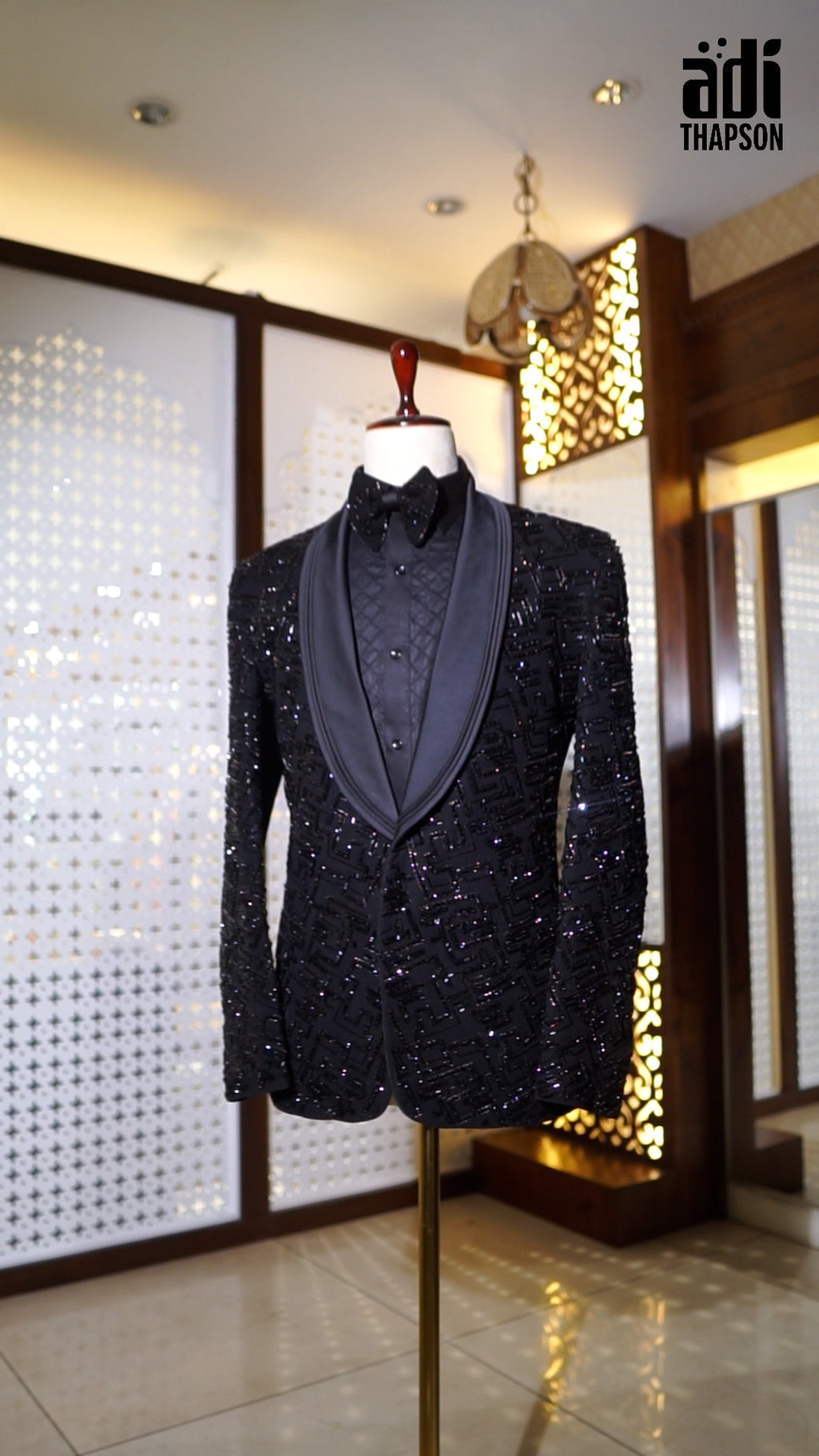 Black Majesty Textured Embroidered Tuxedo – Luxury Party Wear