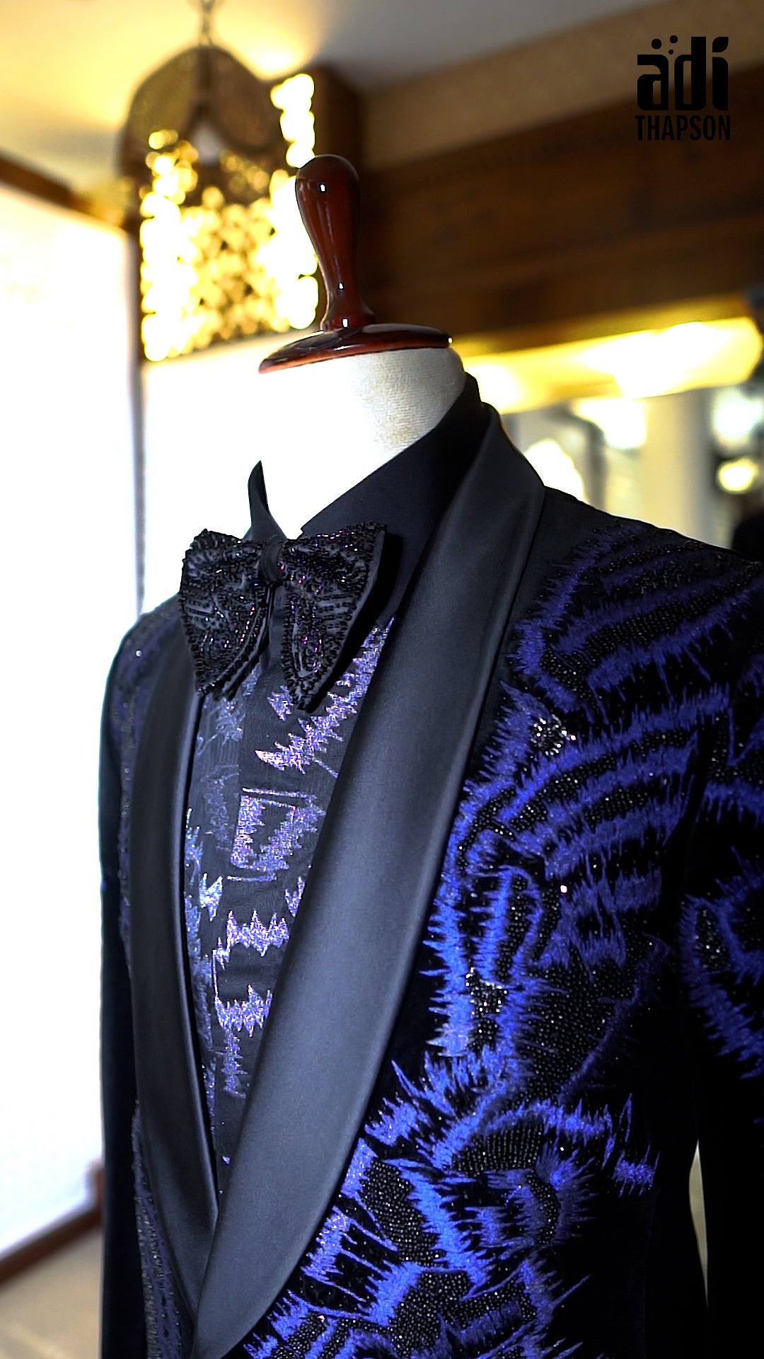 Royal Blue & Black Embroidered Tuxedo – Luxury Evening Wear