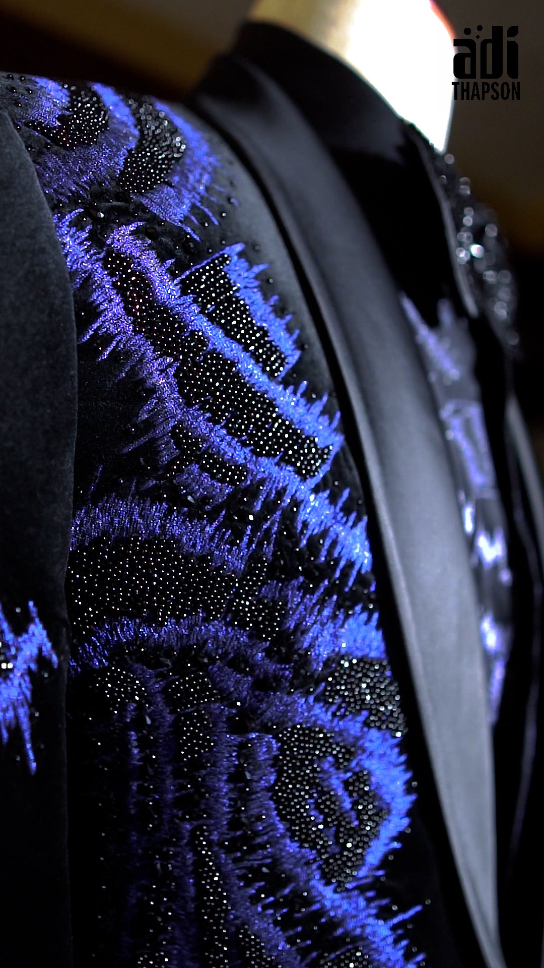 Royal Blue & Black Embroidered Tuxedo – Luxury Evening Wear