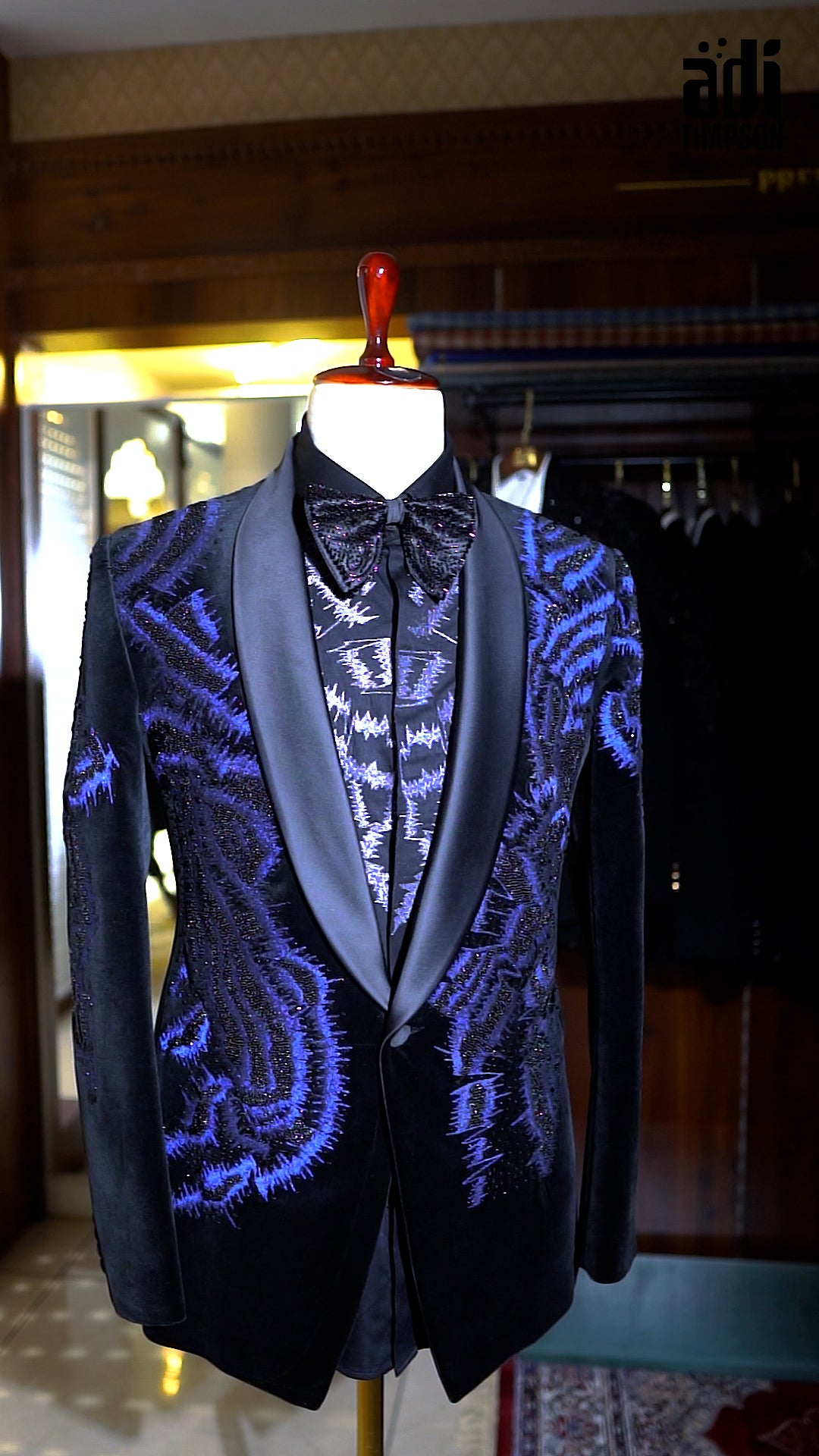 Royal Blue & Black Embroidered Tuxedo – Luxury Evening Wear