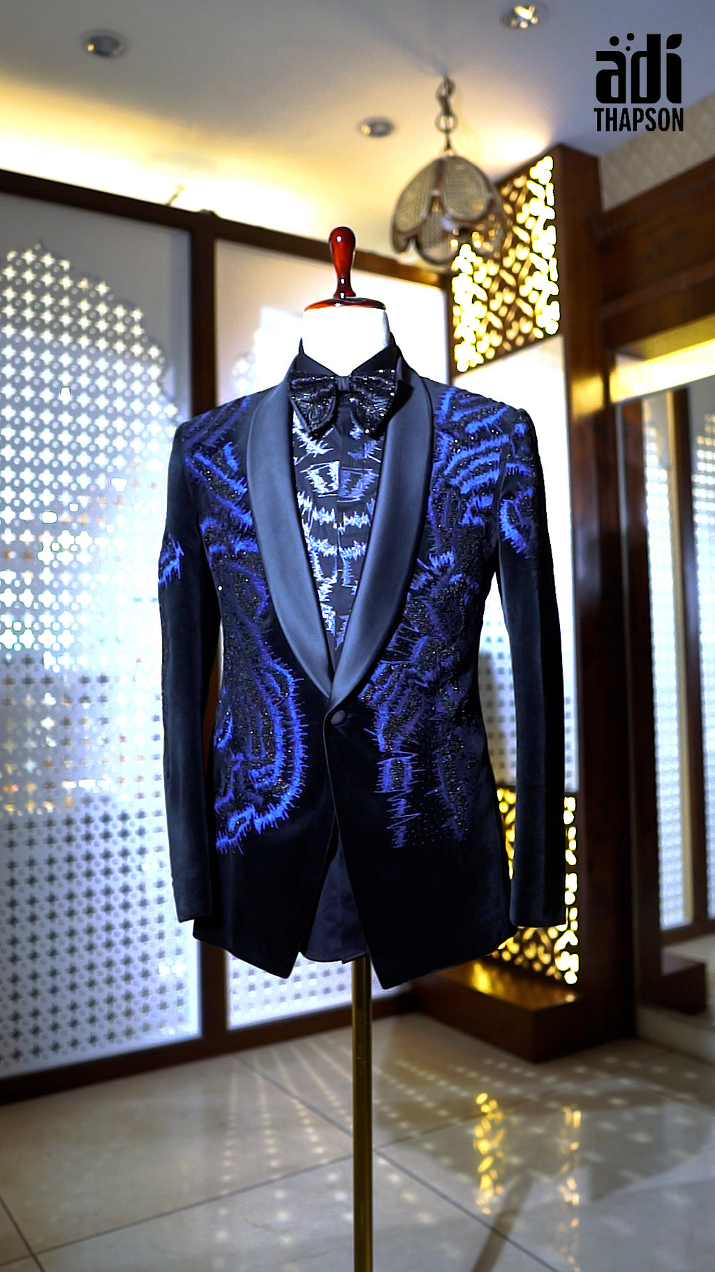 Royal Blue & Black Embroidered Tuxedo – Luxury Evening Wear